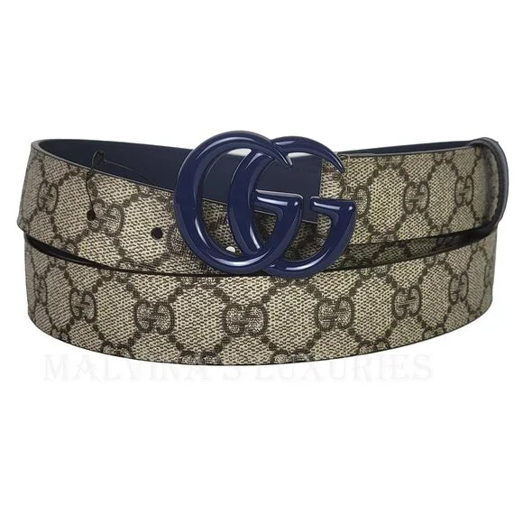 GUCCI BELT 414516 GG LOGO SUPREME MONOGRAM BLUE MARMONT BUCKLE UNISEX 115 / 46 - Picture 6 of 16
